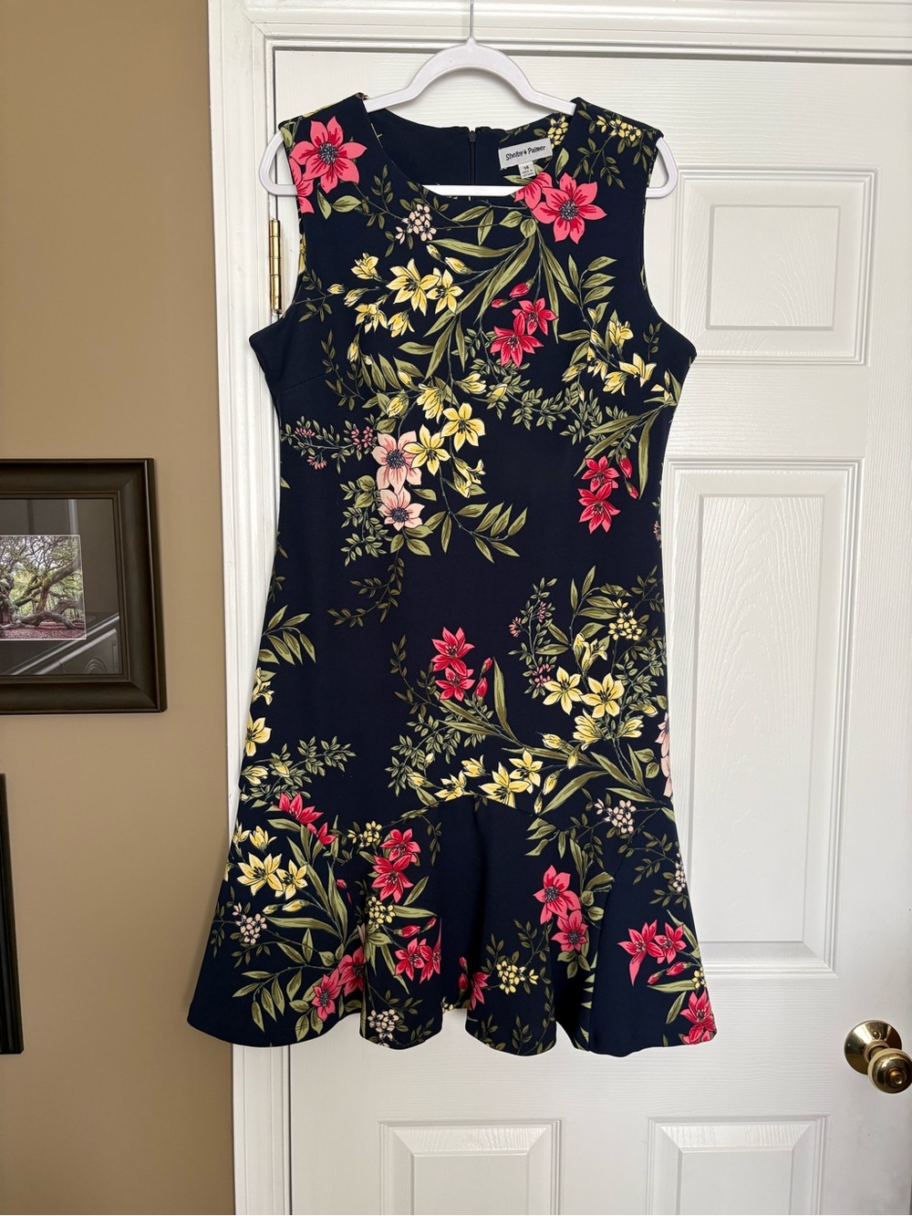 Floral Navy Dress with Pink & Yellow Blooms